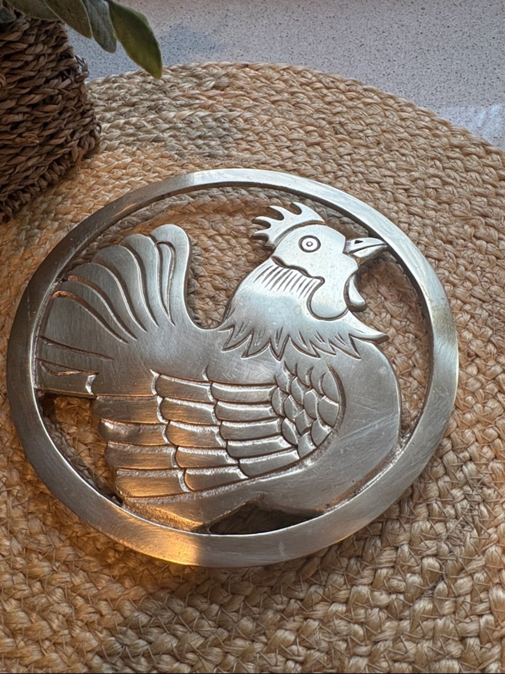 Vintage Brass Rooster Trivet
